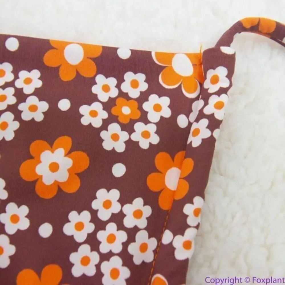 NEW Frankies Bikinis retro Indy floral halter cowl swim top,‎ S